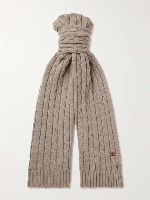 Logo-Embroidered Cable-Knit Cashmere Scarf