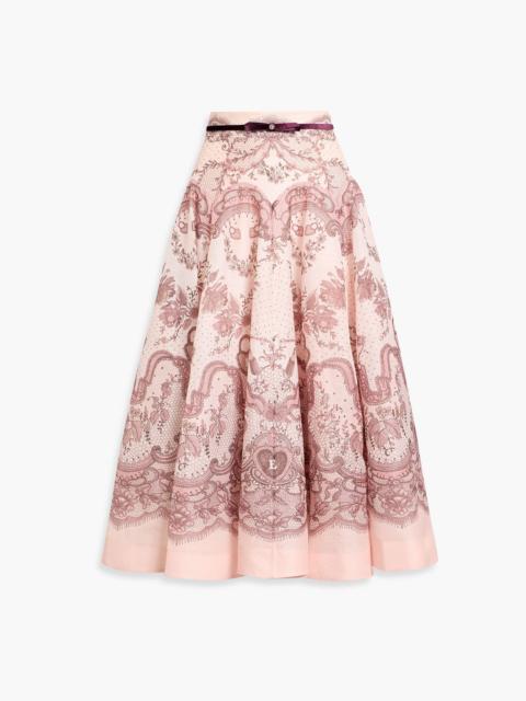Zimmermann Belted printed linen and silk-blend gauze midi skirt