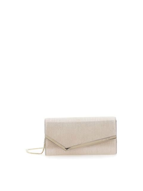 JIMMY CHOO Jimmy Choo Emmie Metallic Clutch With Chain-Link Shoulder Strap And Embossed Logo Lettering On The F