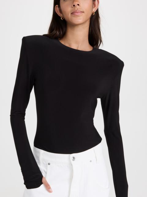 NORMA KAMALI Shoulder Pad Long Sleeve Crew Top