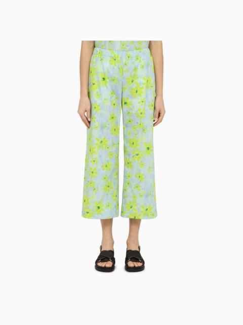 Marni Light Blue/Green Cotton Cropped Trousers
