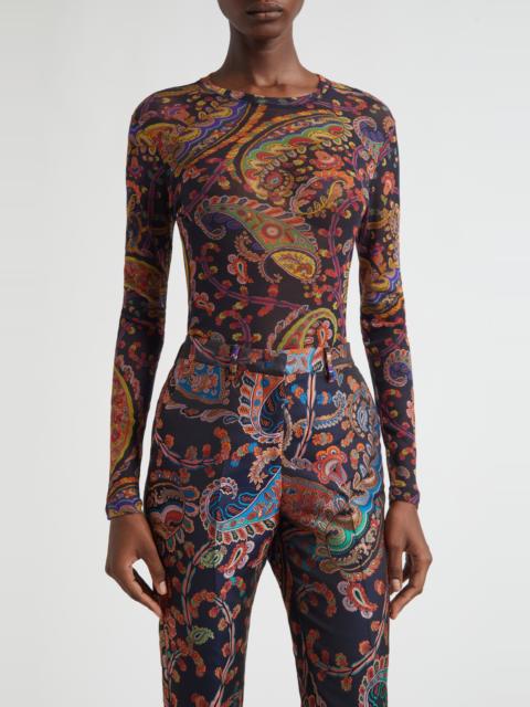 Etro Etro Paisley Fitted Mesh Top in Print On Blue Base at Nordstrom