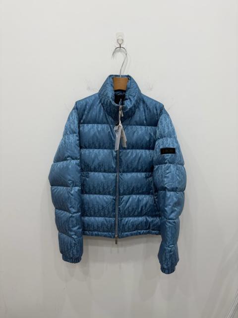 Dior Dior Blue All-Over Letter Logo Hooded Zip-Up Down Jacket