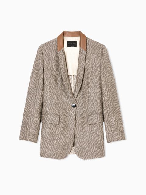 GIORGIO ARMANI ASV SINGLE-BREASTED JACKET IN CHEVRON JACQUARD VIRGIN WOOL AND CASHMERE