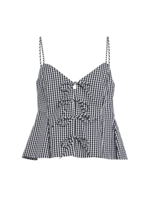 Sea Neci Tie-Front Gingham Cotton Tank Top plaid