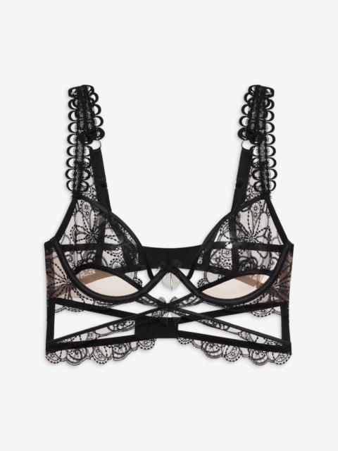 For Love & Lemons Swirly Floral Embroidered Bra