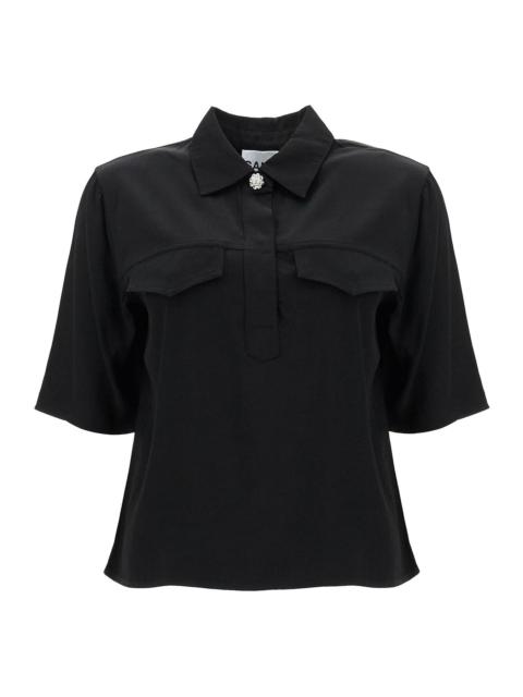 GANNI Ganni Short-Sleeved Twill Blouse For Women