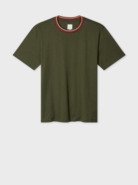 Paul Smith Dark Green 'Artist Stripe' Collar Cotton T-Shirt