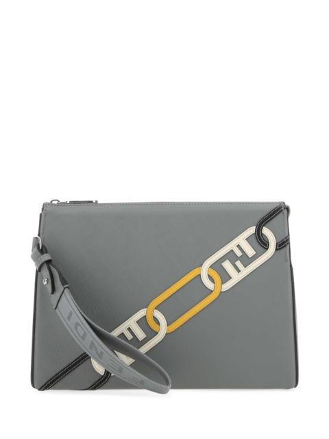Fendi Men Grey Fabric Clutch