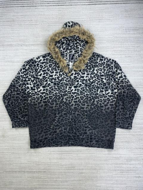 Other Designers Dig Deep Black Label Leopard Punk Style Faux Fur Hoodie