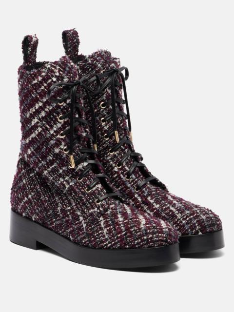 AQUAZZURA Ben 20 leather-trimmed tweed combat boots