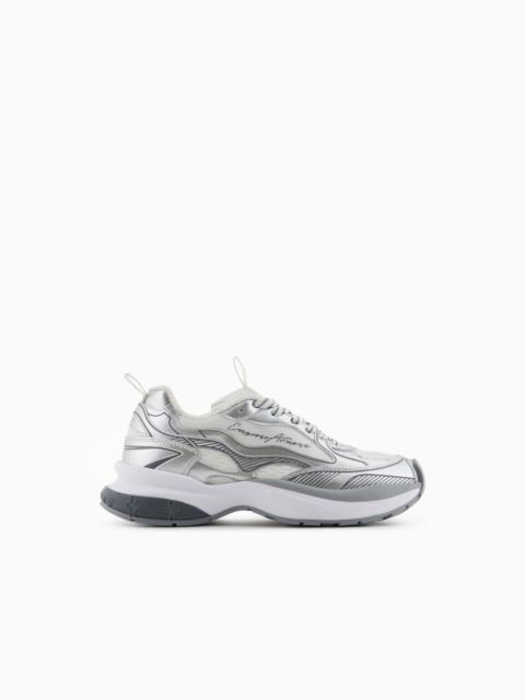 EMPORIO ARMANI MESH SNEAKERS WITH LAMINATED DETAILS AND SIGNATURE LOGO