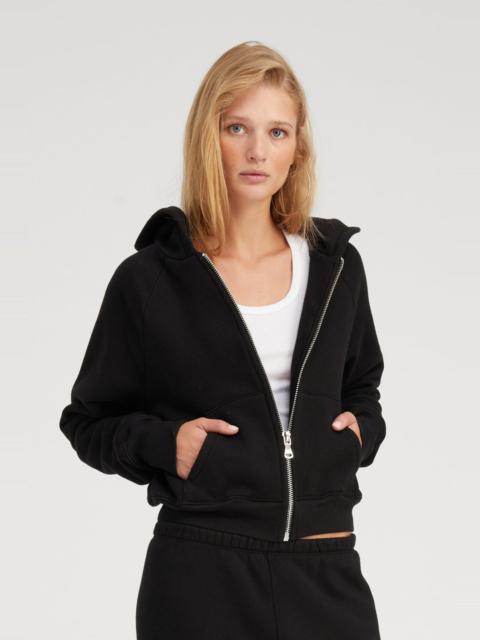 SPRWMN BLACK COTTON SHRUNKEN ZIP UP HOODIE