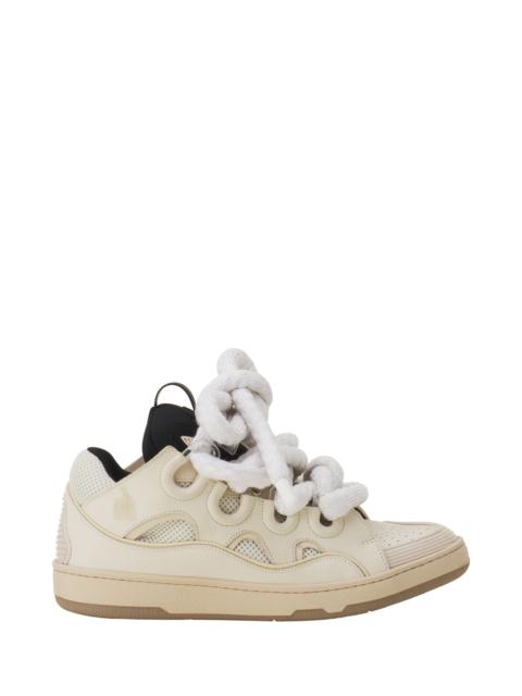 Lanvin Lanvin Curb Sneakers In Leather With Snake Laces in Beige/black at Nordstrom