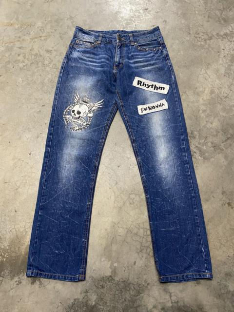 Other Designers Skull Jeans - Japanese Paint Skull Punk Patch Jeans