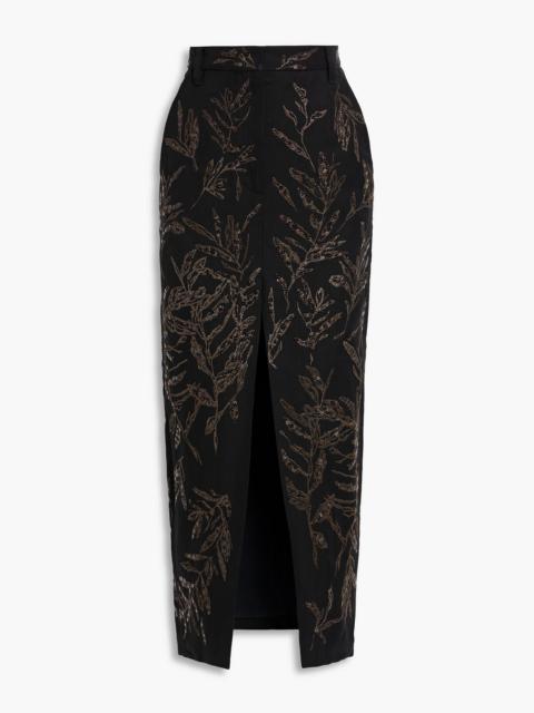 Brunello Cucinelli Embellished linen and cotton-blend canvas maxi pencil skirt