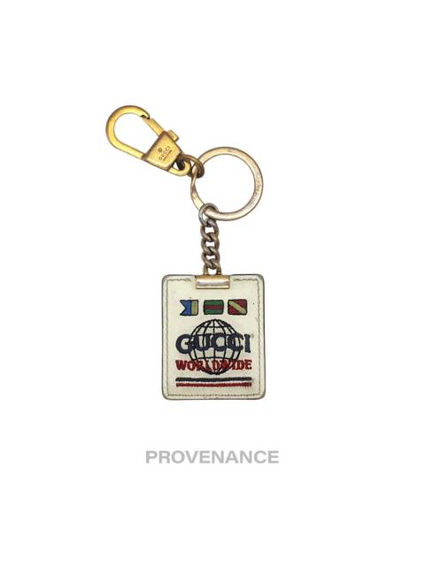 GUCCI Gucci Embroidered Worldwide logo Keychain - White Leather