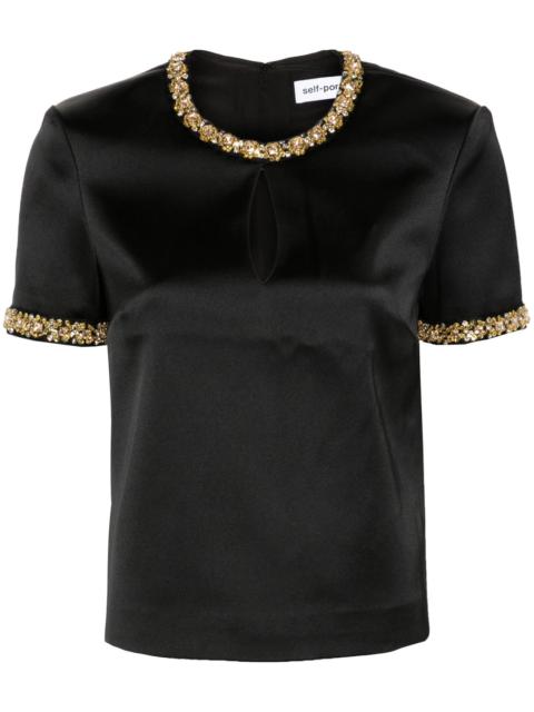 Black Satin Embellished Top