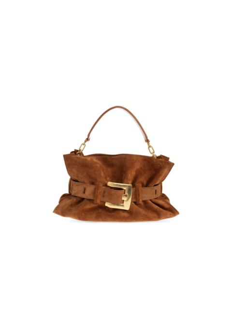 Balmain BALMAIN Anthem Medium Brown Suede Shoulder Bag New