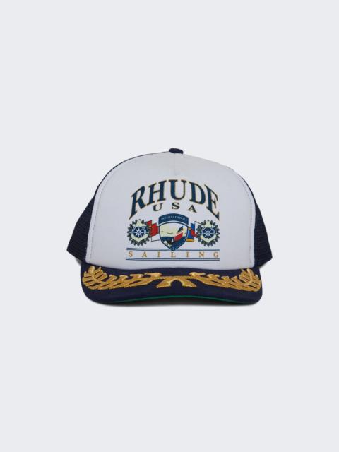 Rhude Usa Sailing Icon Trucker Hat Navy And White