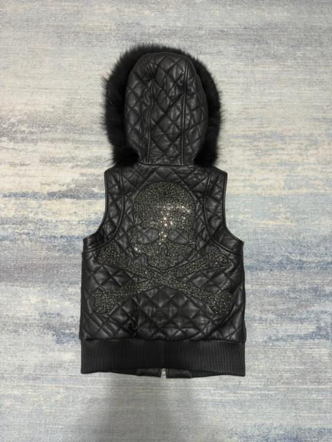 Other Designers Philipp Plein 2014FW Black Crystal Skull Fur Lamb Leather Vest