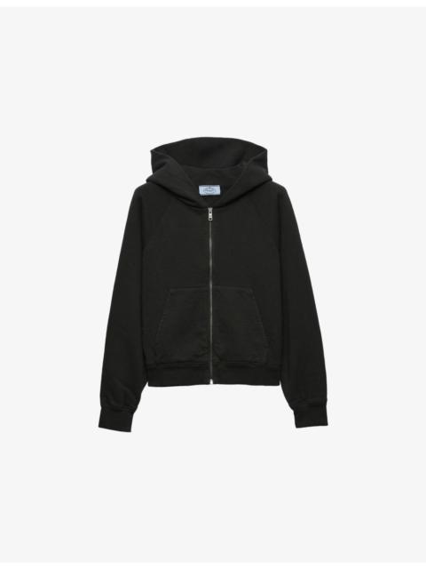 Prada Logo-Patch Zip-Up Cotton Hoody
