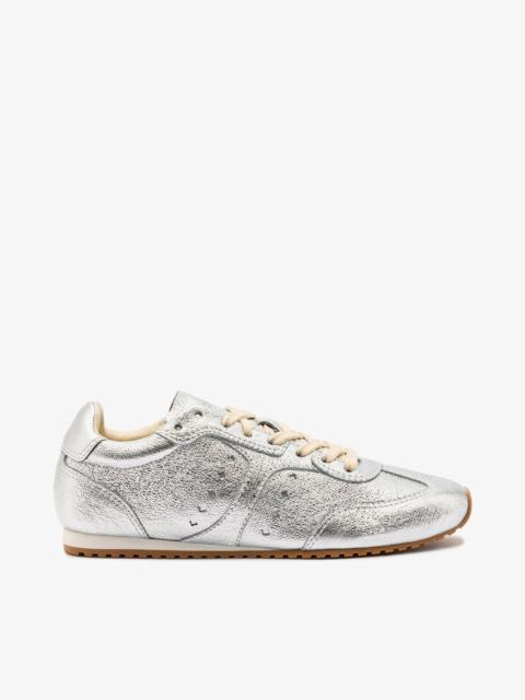 Larroudé Stella Sneaker In Silver Metallic Leather