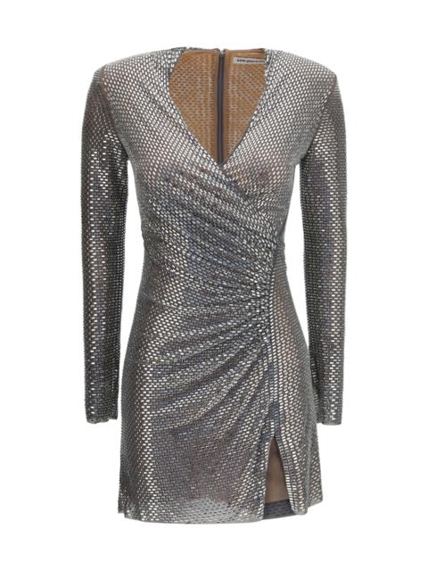 self-portrait Self-portrait Jewel-detail Wrap Dress Grey