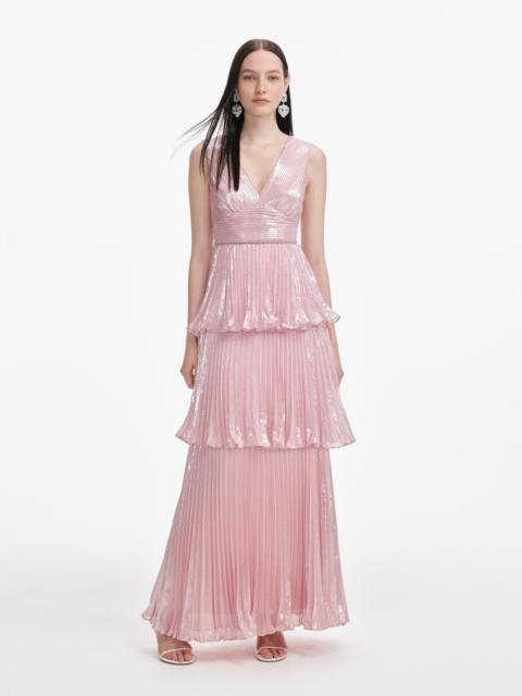 self-portrait Pink Metallic Tiered Maxi Dress