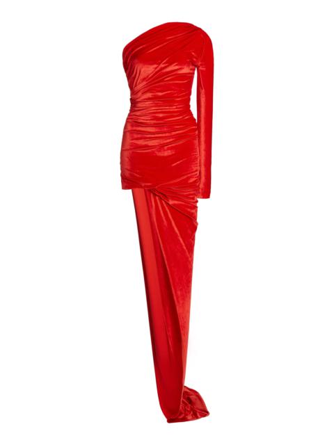 BALENCIAGA Asymmetric Velvet Mini Dress red