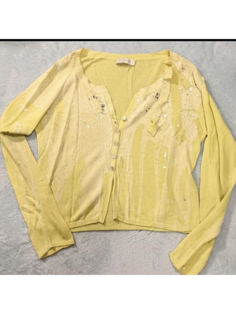 Other Designers ESTEVE Hand-painted Neon Yellow Metallic Silver V-neck Cardigan Small