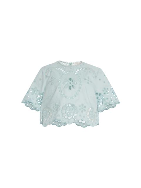 Zimmermann Awaken Embroidered Linen Top blue