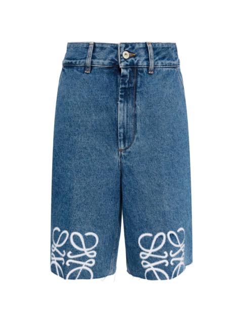 Anagram-embroidered wide-leg denim shorts