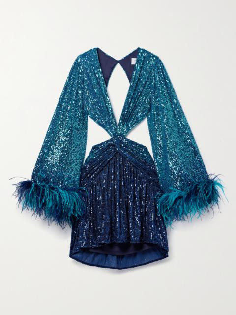 PatBO + Alessandra Ambrosio Cutout Feather-trimmed Sequined Tulle Mini Dress