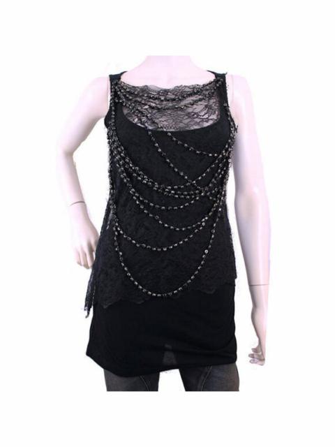 Givenchy Vintage GIVENCHY Paris Black Lace Top Embellished w/Gunmetal Beads 2008 Fall