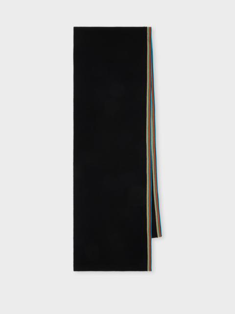 Paul Smith Black Merino Wool 'Signature Stripe' Trim Scarf