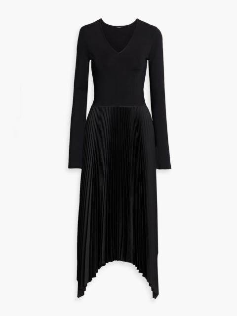 JOSEPH Dubois knit-paneled pleated satin midi dress