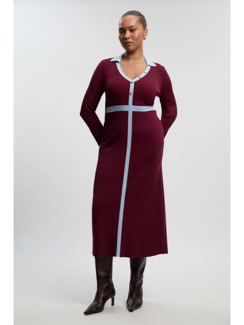 KAREN MILLEN Plus size Knit Rib With Contrast Waist Detail Collared Midi Dress