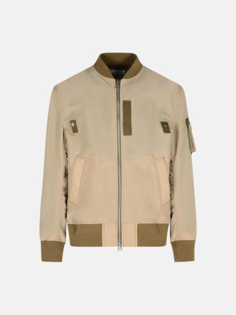 BEIGE NYLON BOMBER JACKET