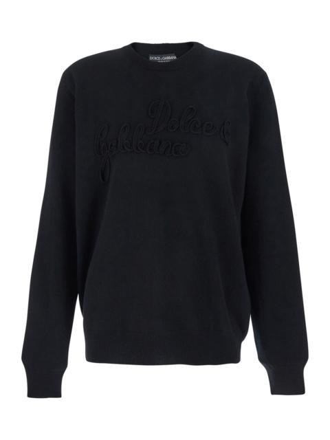 Dolce & Gabbana Dolce & Gabbana Men Black Crewneck Sweater With Logo Lettering On The Front In Wool Man