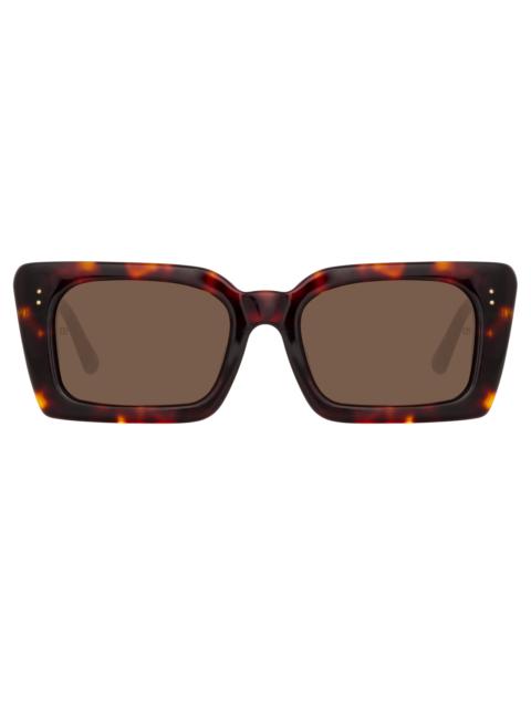 LINDA FARROW NIEVE RECTANGULAR SUNGLASSES IN TORTOISESHELL