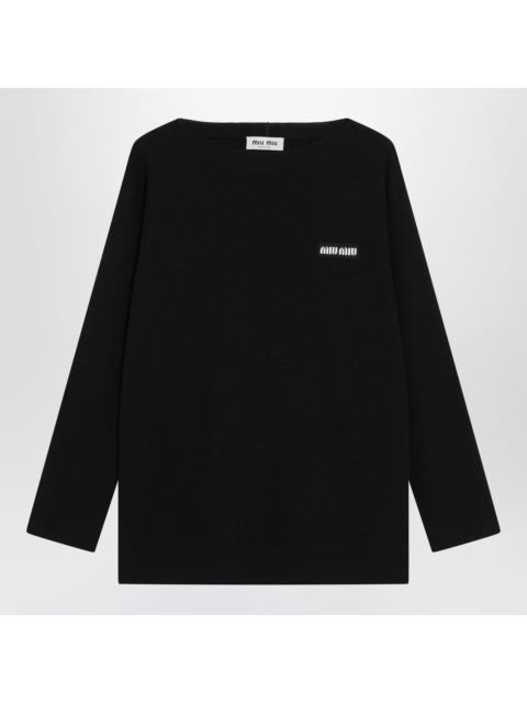 Miu Miu Miu Miu Blue Virgin Wool Sweater With Logo Intarsia Women