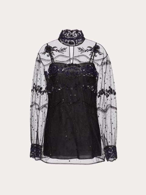 Valentino TULLE ILLUSIONE EMBROIDERED TOP