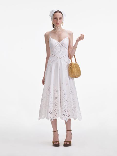 self-portrait White Cotton Embroidered Midi Dress