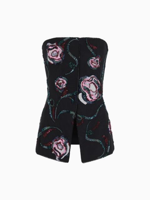 GIORGIO ARMANI BUSTIER TOP WITH ALL-OVER FLORAL EMBROIDERY