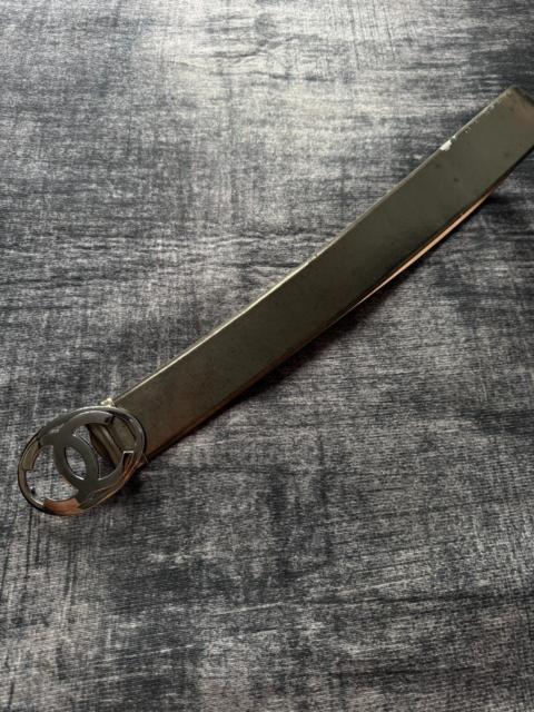 CHANEL Chanel Double C Belt Silver Patent Leather