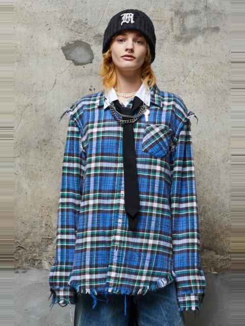 R13 SHREDDED SEAM SHIRT - BLUE/GREEN PLAID