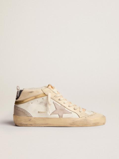 Golden Goose Mid Star sneakers with light gray suede star and chrome-effect gold leather flash