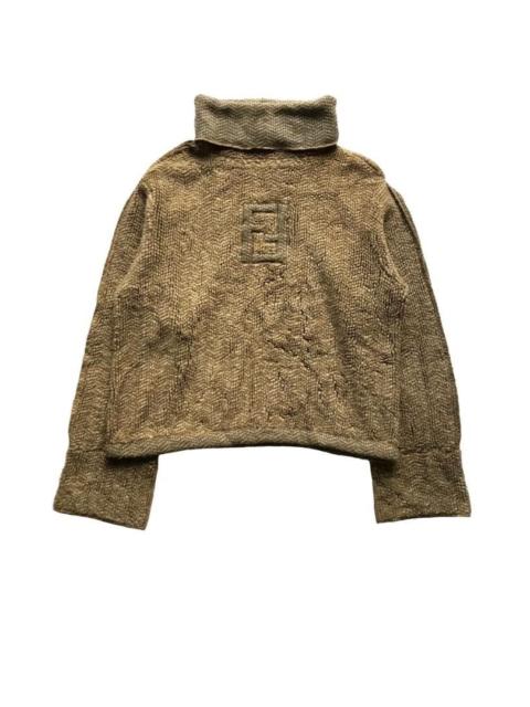 FENDI Vintage 80s Fendi Logo Ribbed Knit Turtleneck Sweatshirt