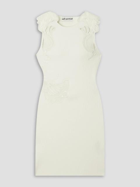self-portrait Lace and ribbed-knit mini dress